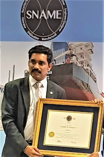 Ajith  P J  MD Aries  Marine  The Youngest Member From The GCC Region Honoured With SNAME Fellowship