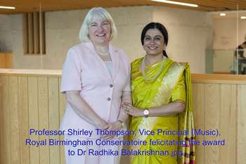 Dr Radhika Balakrishnan Becomes First Carnatic Vocalist to Receive Honorary Fellowship from Royal Birmingham Conservatoire, UK